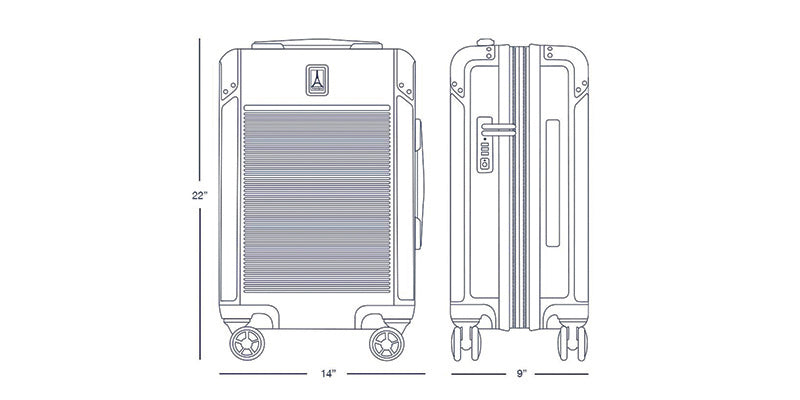 Delta baggage policy and United Airlines baggage policy for a carry on bag size is 9 X 14 X 22 inches.