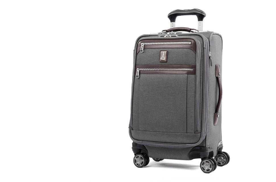 Platinum Elite soft sided luggage with spinner wheels in Gray.