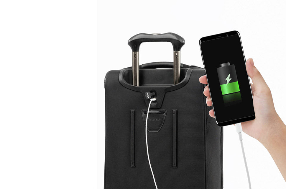 Platinum Elite luggage with USB charger in Black.